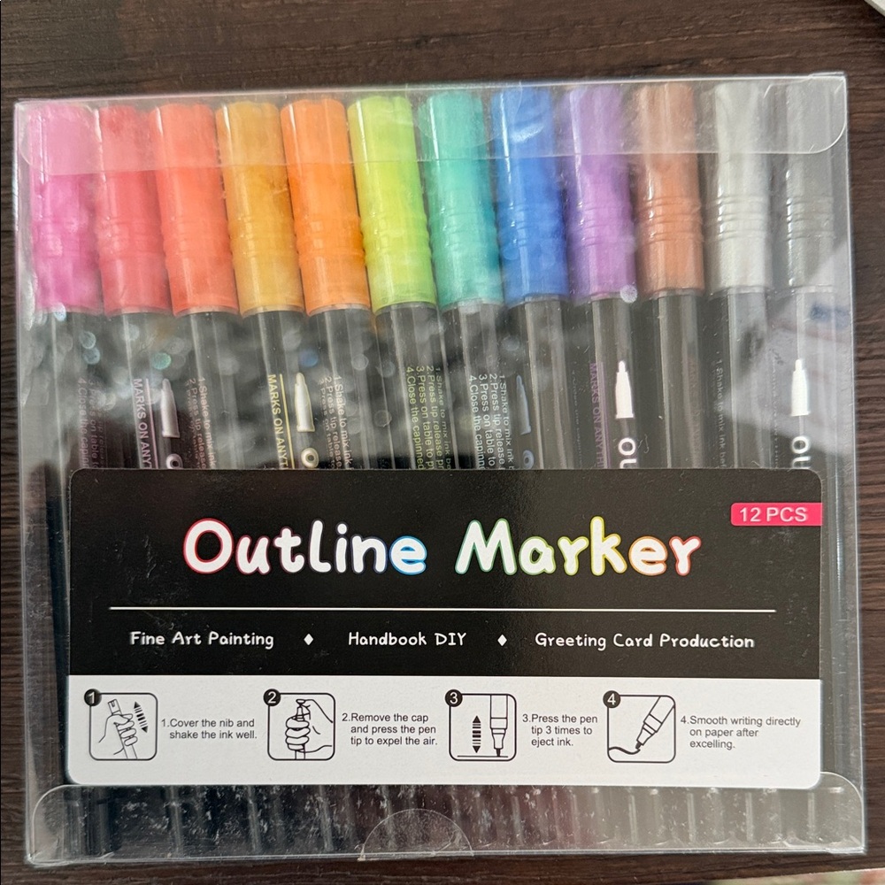 Outline Marker 12-Pack - Multicolor Metallic & Pastel Set